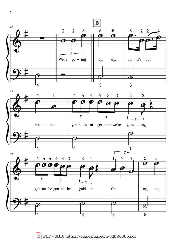 Page 2 of the piano sheet music PDF Piano – Golden (KPop Demon Hunters) Simplified Piano by KPop Demon Hunters