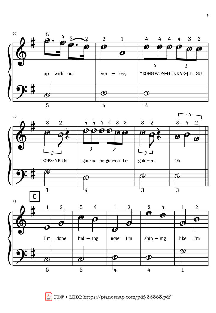 Page 3 of the piano sheet music PDF Piano – Golden (KPop Demon Hunters) Simplified Piano by KPop Demon Hunters