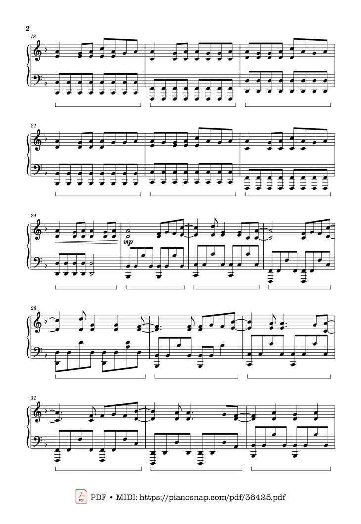 Page 2 of the piano sheet music PDF Piano – Babydoll (Full Piano Cover) by BoyWithUke
