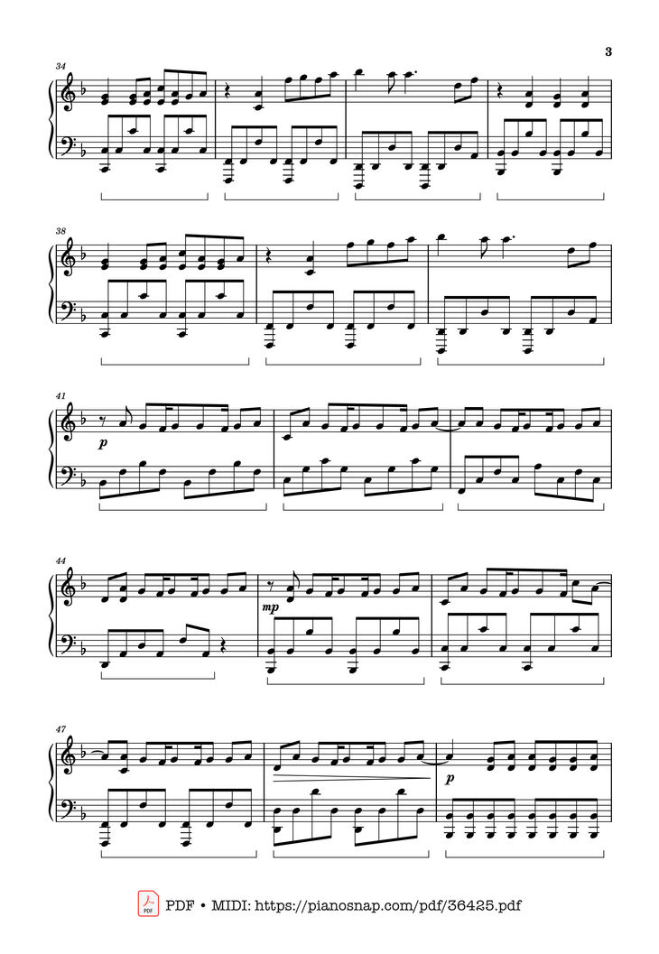 Page 3 of the piano sheet music PDF Piano – Babydoll (Full Piano Cover) by BoyWithUke