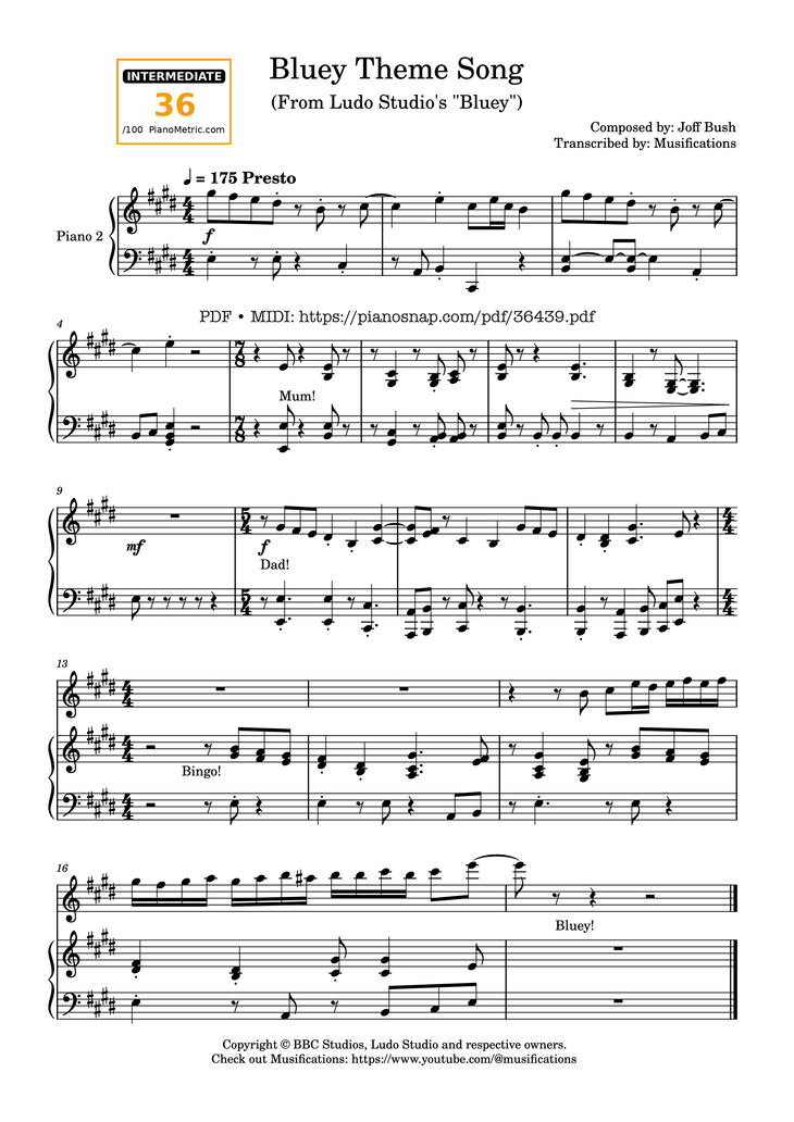 Page 1 of the piano sheet music PDF Piano – Ludo Studio