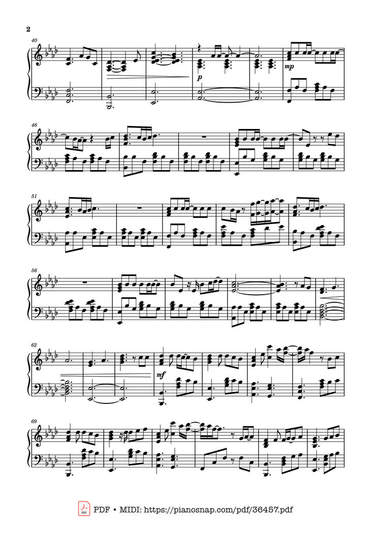 Page 2 of the piano sheet music PDF Piano – Glimpse of Us Piano by Joji