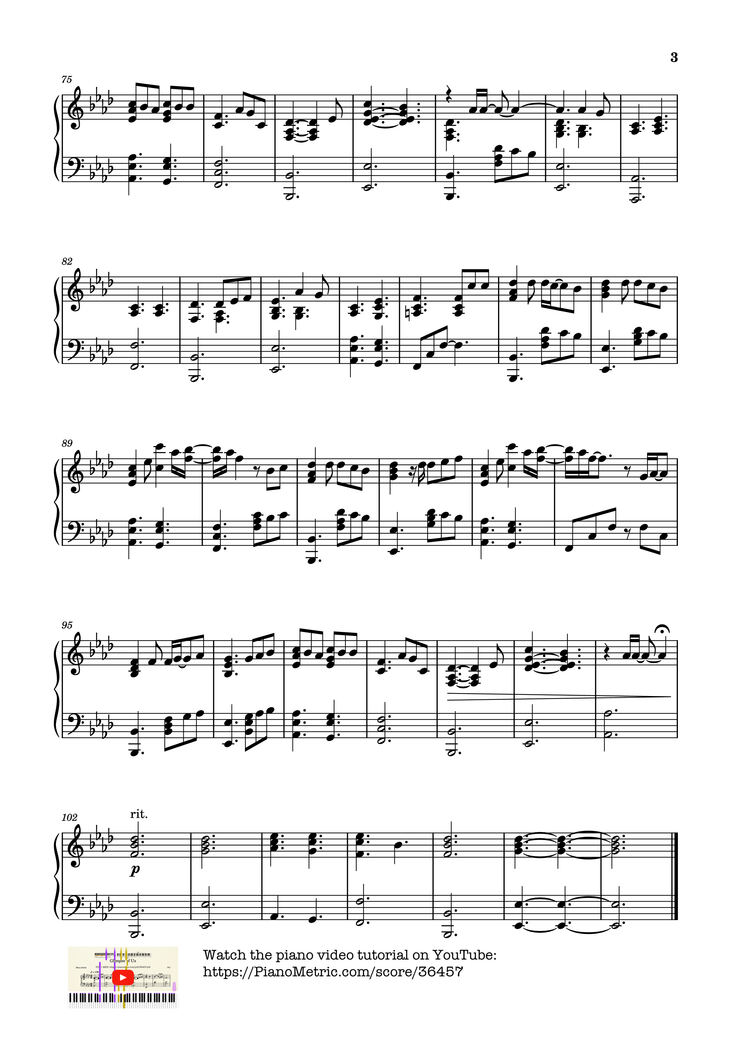 Page 3 of the piano sheet music PDF Piano – Glimpse of Us Piano by Joji