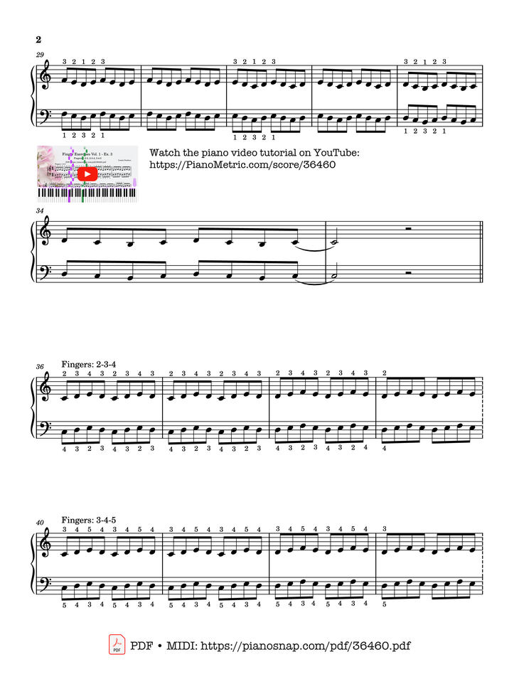 Page 2 of the piano sheet music PDF – Finger Exercises Vol. 1 - Ex. 3 Piano by Cosmin Panduru