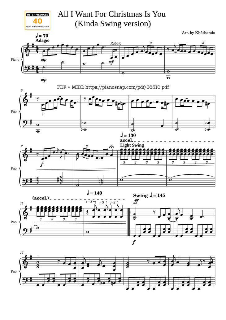 Page 1 of the piano sheet music PDF Piano – All I Want For Christmas Is You - Mariah Carey Piano by Marriah Carrey