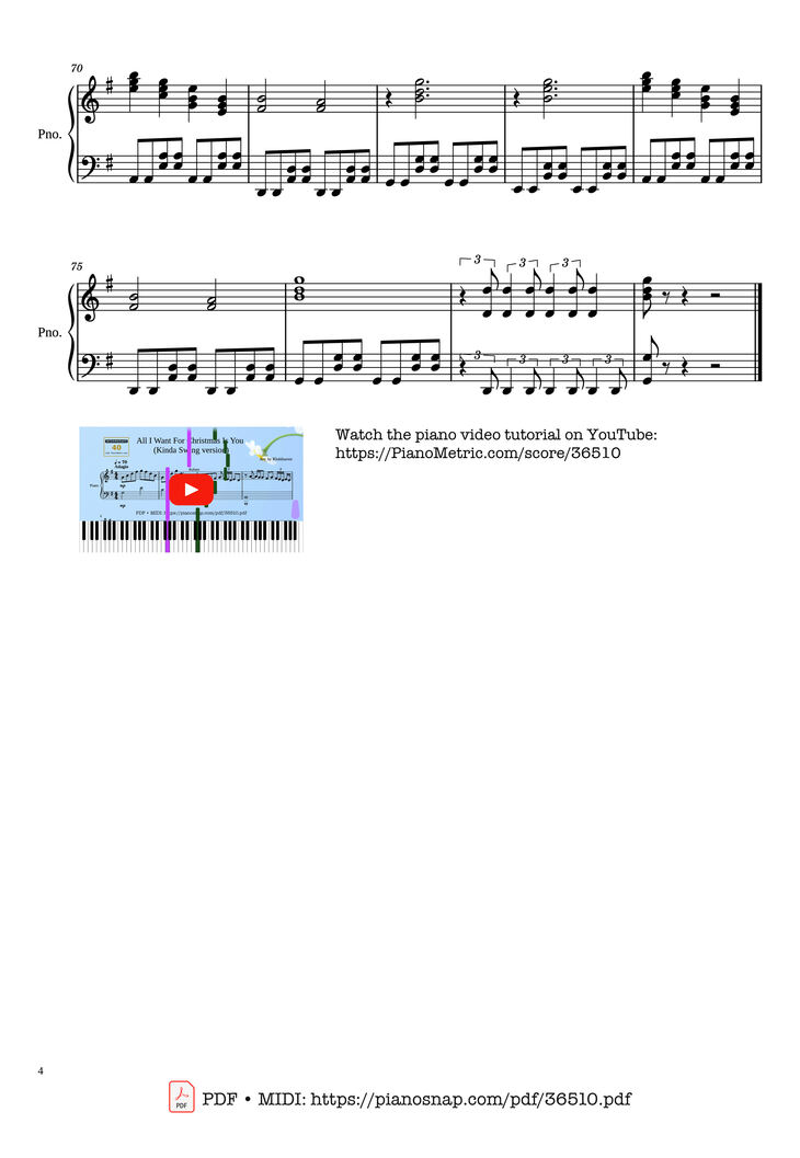 Page 4 of the piano sheet music PDF Piano – All I Want For Christmas Is You - Mariah Carey Piano by Marriah Carrey