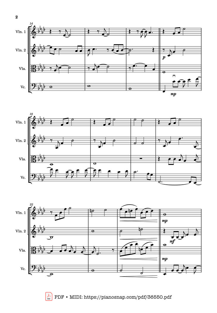 Page 2 of the piano sheet music PDF – Let It Go - string quartet Violin by Walt Disney