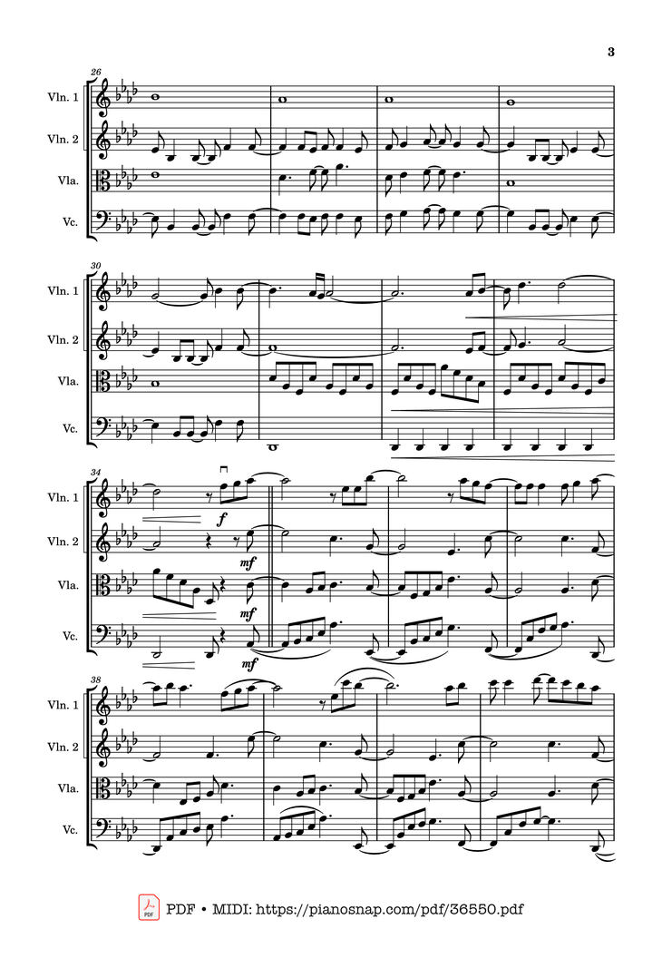 Page 3 of the piano sheet music PDF – Let It Go - string quartet Violin by Walt Disney