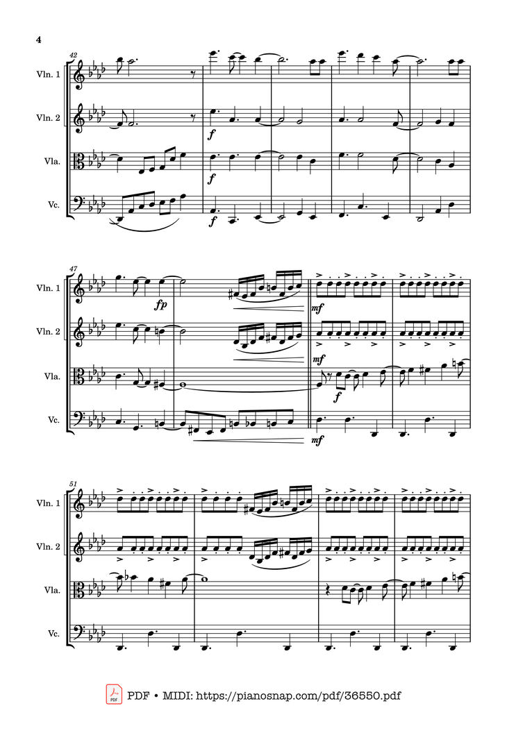 Page 4 of the piano sheet music PDF – Let It Go - string quartet Violin by Walt Disney