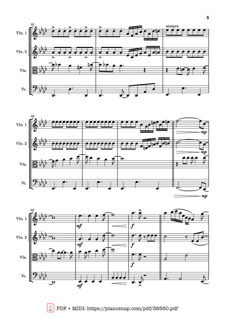 Page 5 of the piano sheet music PDF – Let It Go - string quartet Violin by Walt Disney