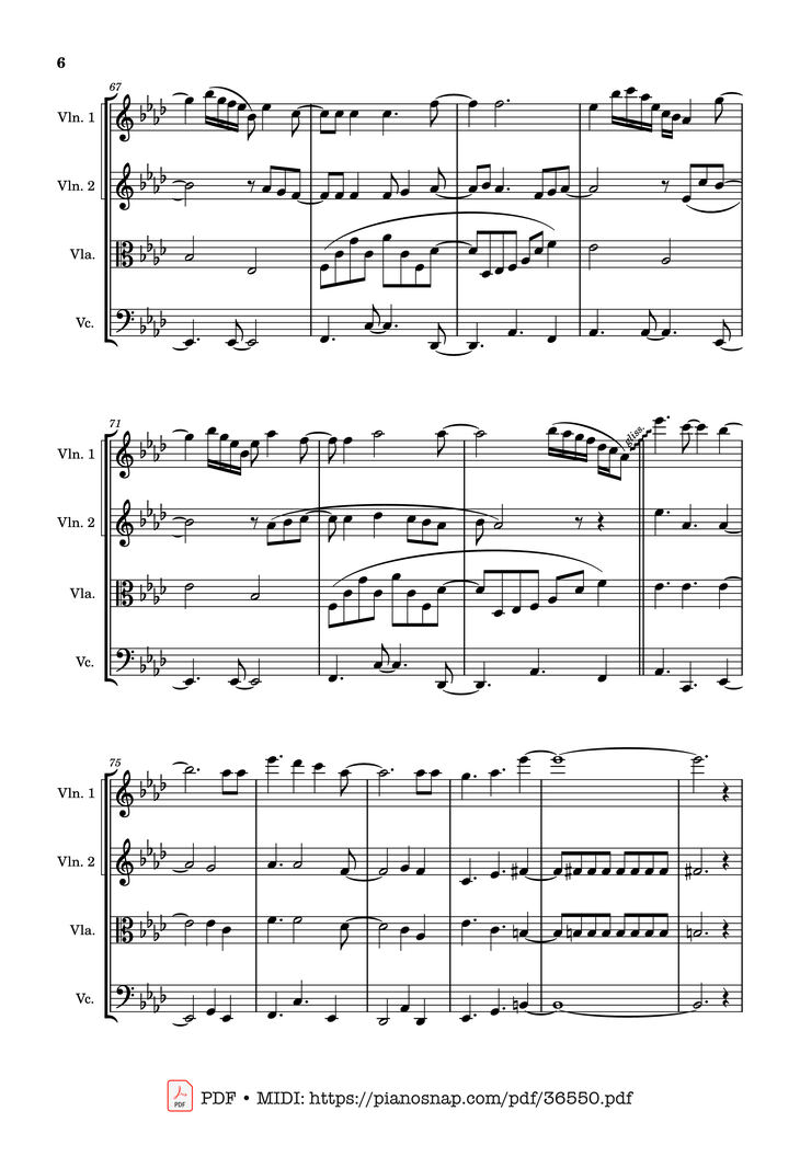 Page 6 of the piano sheet music PDF – Let It Go - string quartet Violin by Walt Disney