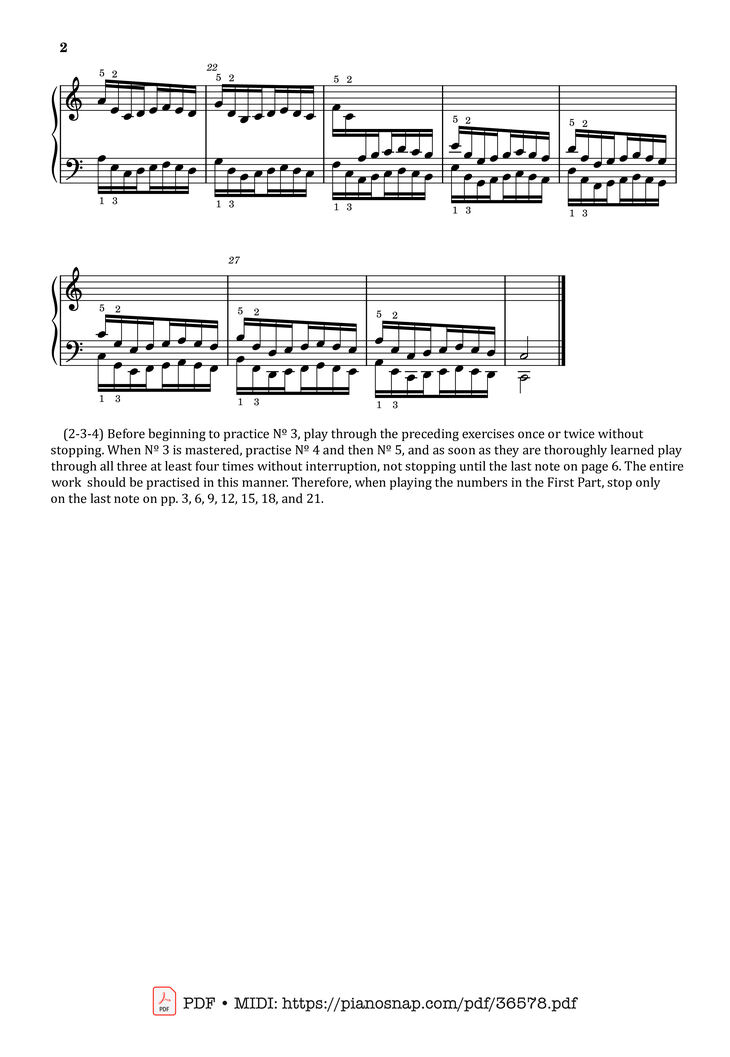 Page 2 of the piano sheet music PDF – Hanon - The Virtuoso Pianist No. 3 by Charles-Louis Hanon