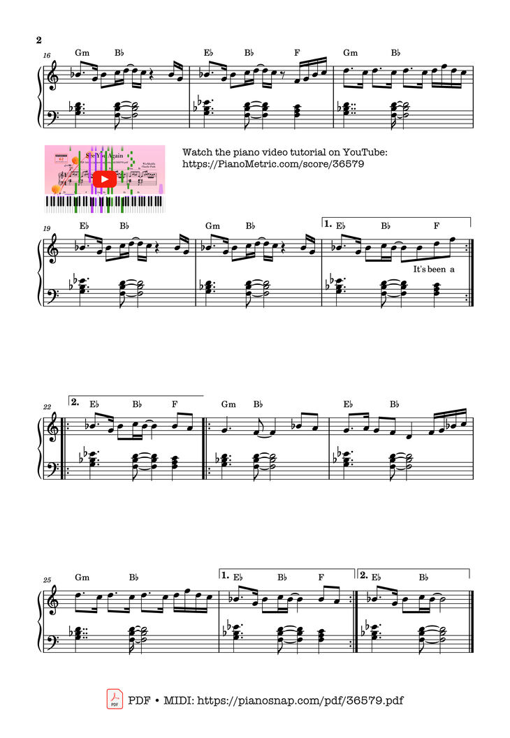 Page 2 of the piano sheet music PDF Piano – See You Again (Solo Piano) by Wiz Khalifa