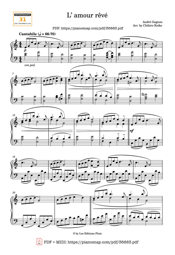 Page 1 of the piano sheet music PDF Piano – L