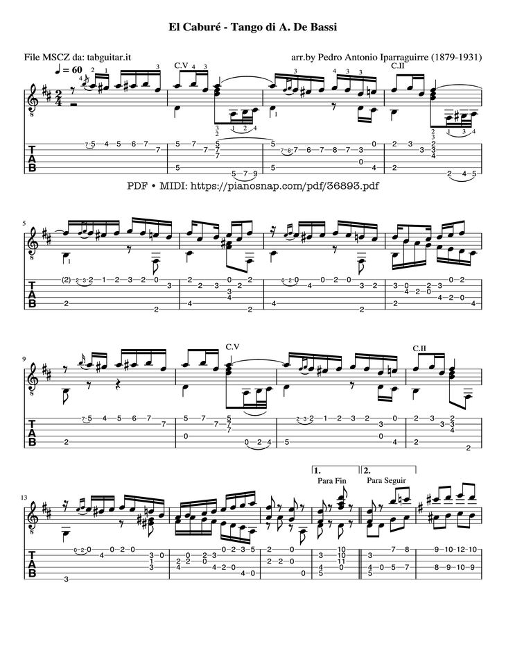 Page 1 of the piano sheet music PDF – Tango di A. De Bassi Guitar TAB by Arr.by Pedro Antonio Iparraguirre (1879-1931