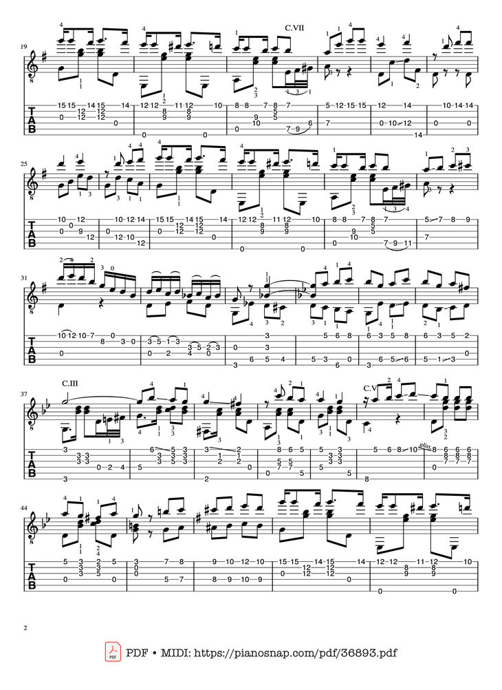 Page 2 of the piano sheet music PDF – Tango di A. De Bassi Guitar TAB by Arr.by Pedro Antonio Iparraguirre (1879-1931