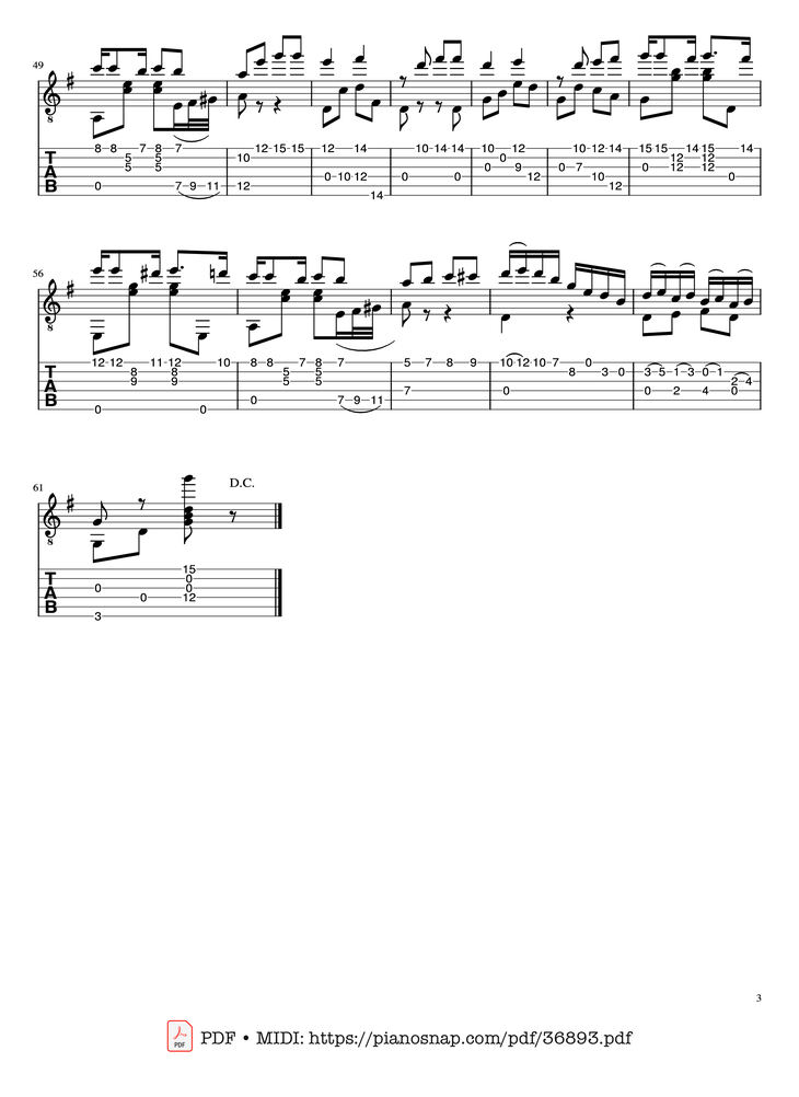 Page 3 of the piano sheet music PDF – Tango di A. De Bassi Guitar TAB by Arr.by Pedro Antonio Iparraguirre (1879-1931