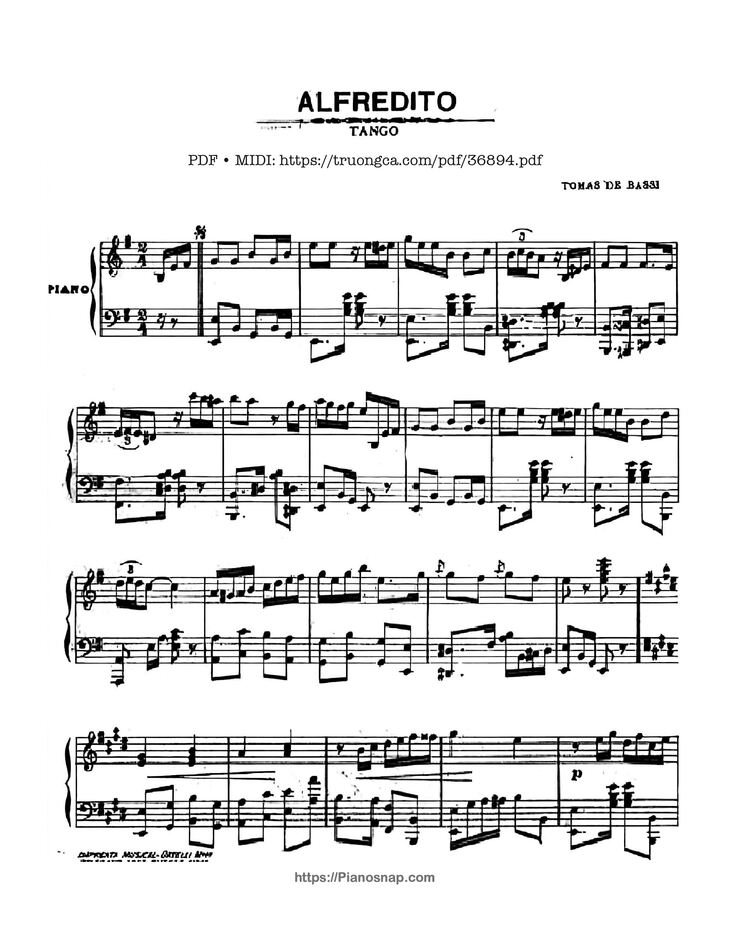 Page 1 of the piano sheet music PDF – Alfredo Tango by Tomás De Bassi