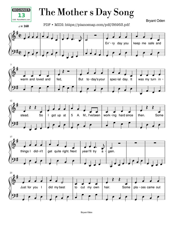 Page 1 of the piano sheet music PDF Piano – The Mother