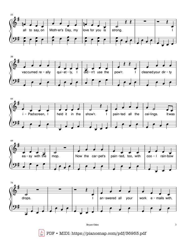 Page 3 of the piano sheet music PDF Piano – The Mother