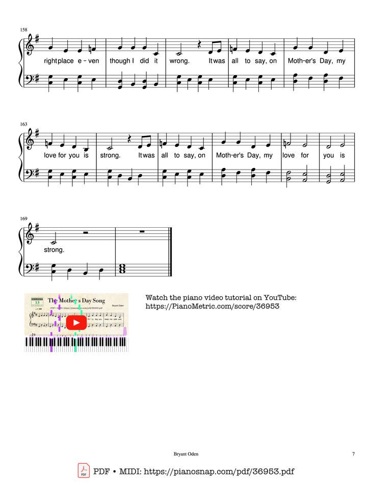Page 7 of the piano sheet music PDF Piano – The Mother