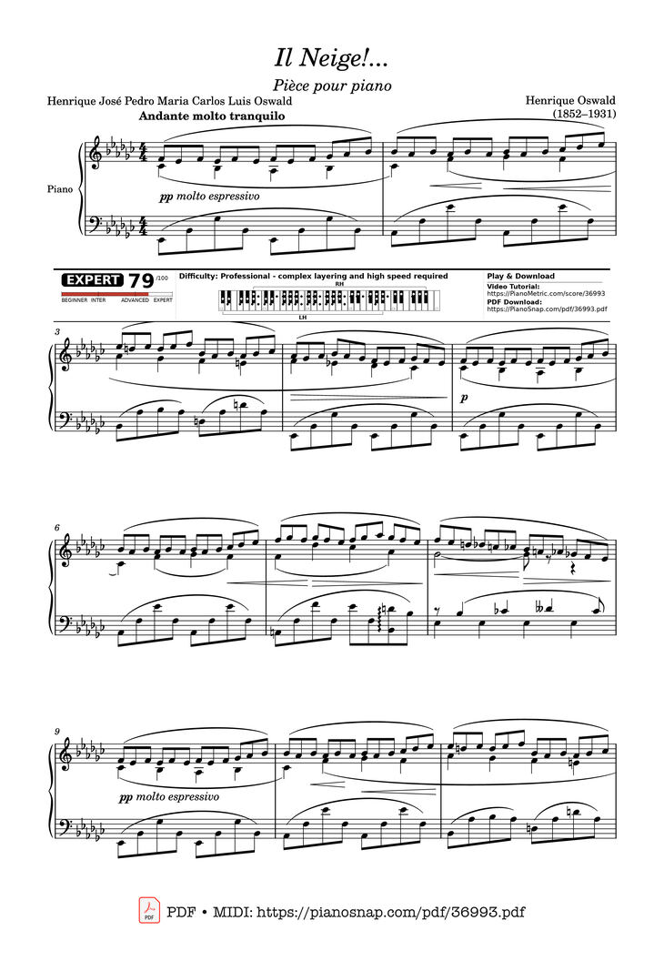 Page 1 of the piano sheet music PDF Piano – Il Neige! by Henrique Oswald