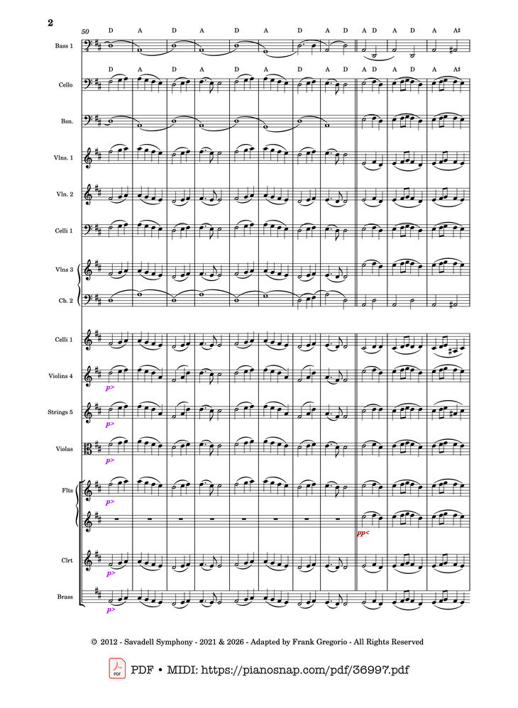 Page 2 of the piano sheet music PDF – Symphony No.9 Ode to Joy, Flash Mob Rendition by Composed by L. Beethoven