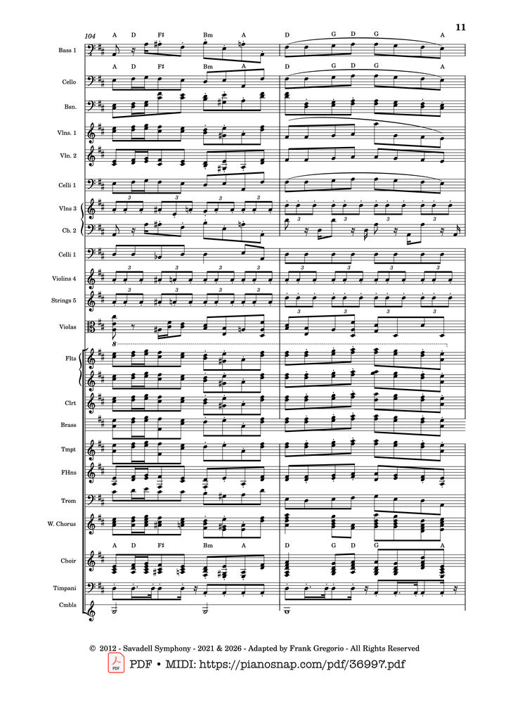 Page 11 of the piano sheet music PDF – Symphony No.9 Ode to Joy, Flash Mob Rendition by Composed by L. Beethoven