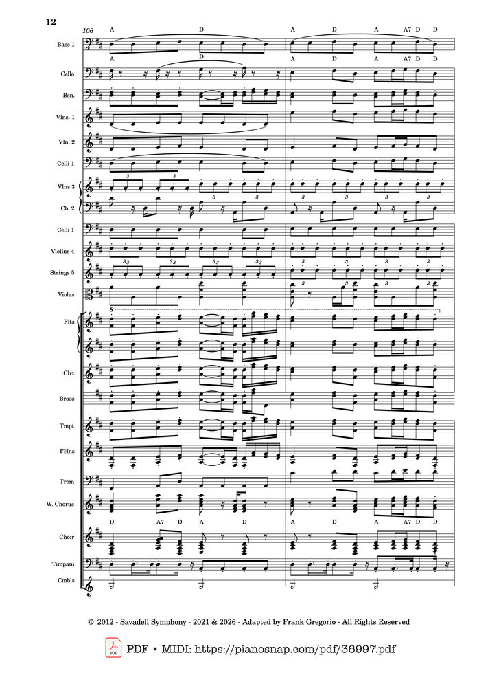 Page 12 of the piano sheet music PDF – Symphony No.9 Ode to Joy, Flash Mob Rendition by Composed by L. Beethoven