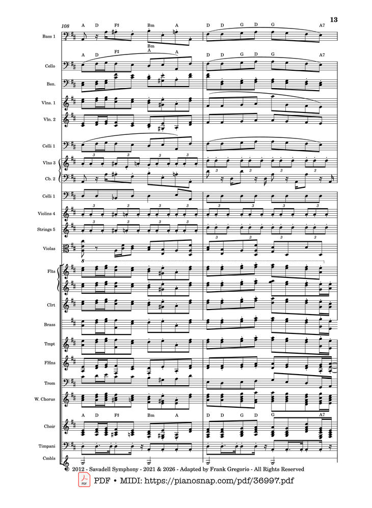 Page 13 of the piano sheet music PDF – Symphony No.9 Ode to Joy, Flash Mob Rendition by Composed by L. Beethoven