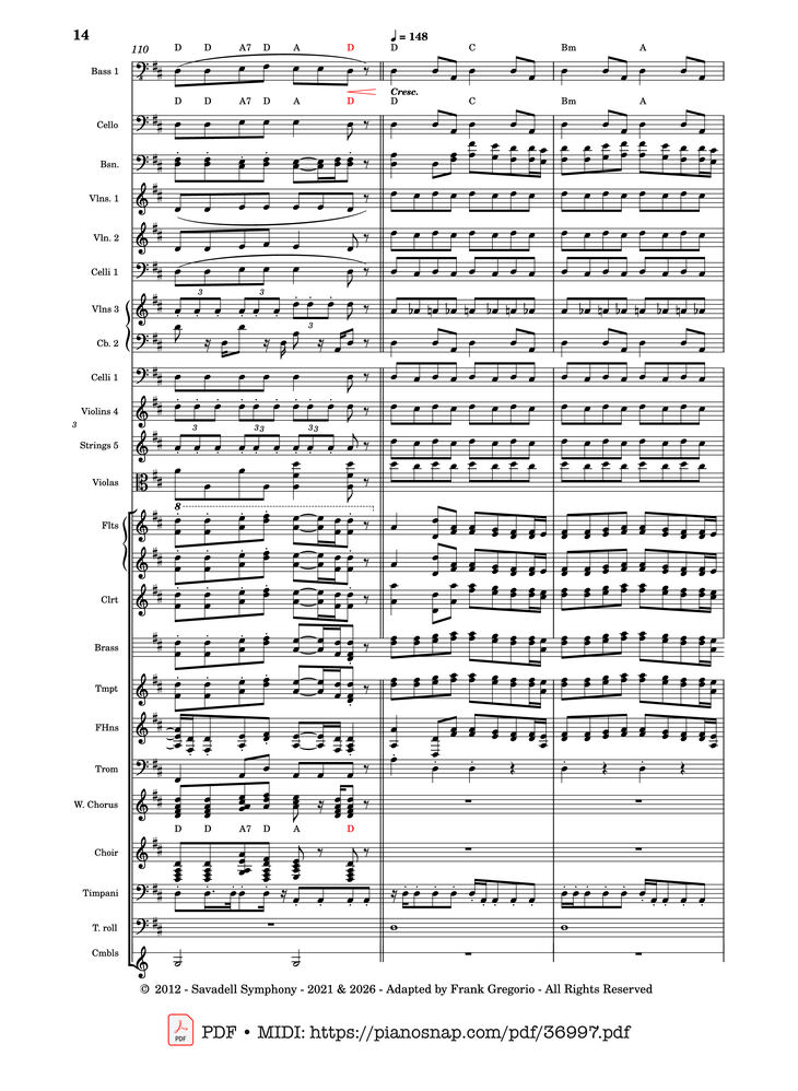 Page 14 of the piano sheet music PDF – Symphony No.9 Ode to Joy, Flash Mob Rendition by Composed by L. Beethoven