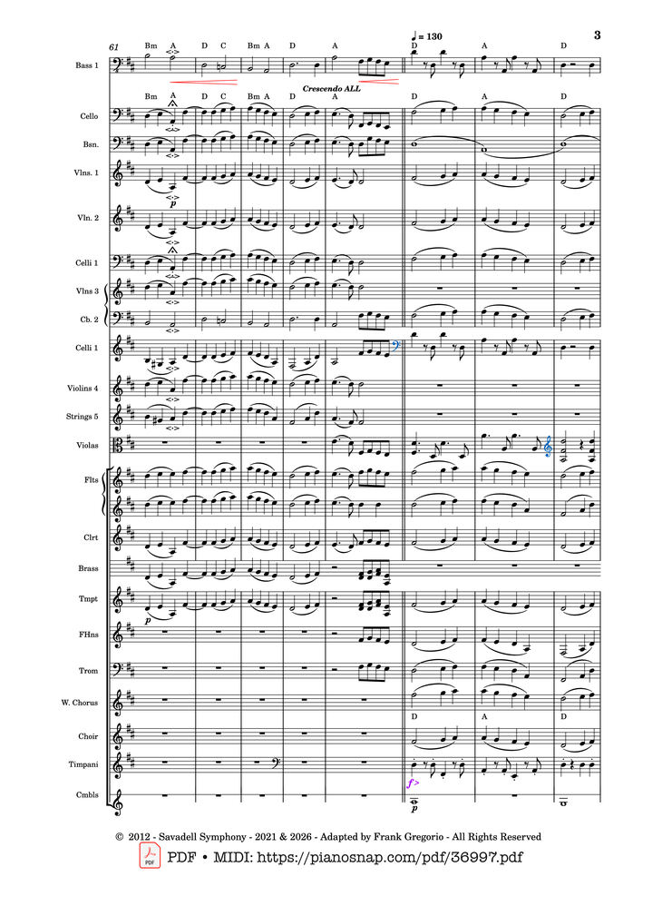 Page 3 of the piano sheet music PDF – Symphony No.9 Ode to Joy, Flash Mob Rendition by Composed by L. Beethoven