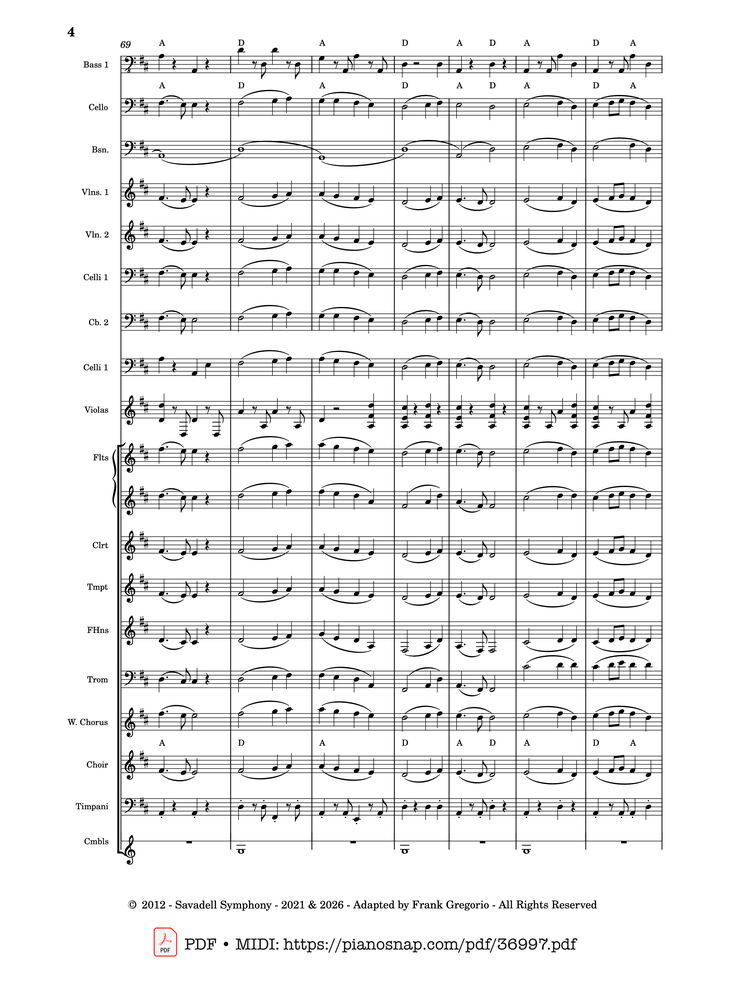 Page 4 of the piano sheet music PDF – Symphony No.9 Ode to Joy, Flash Mob Rendition by Composed by L. Beethoven