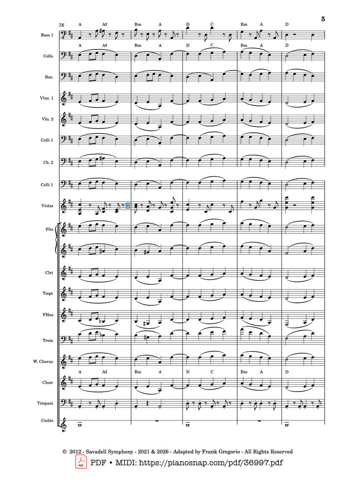 Page 5 of the piano sheet music PDF – Symphony No.9 Ode to Joy, Flash Mob Rendition by Composed by L. Beethoven