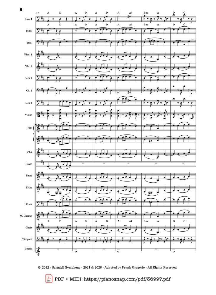 Page 6 of the piano sheet music PDF – Symphony No.9 Ode to Joy, Flash Mob Rendition by Composed by L. Beethoven