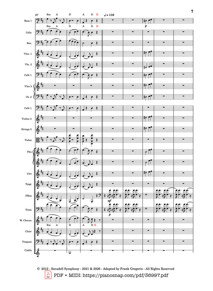 Page 7 of the piano sheet music PDF – Symphony No.9 Ode to Joy, Flash Mob Rendition by Composed by L. Beethoven