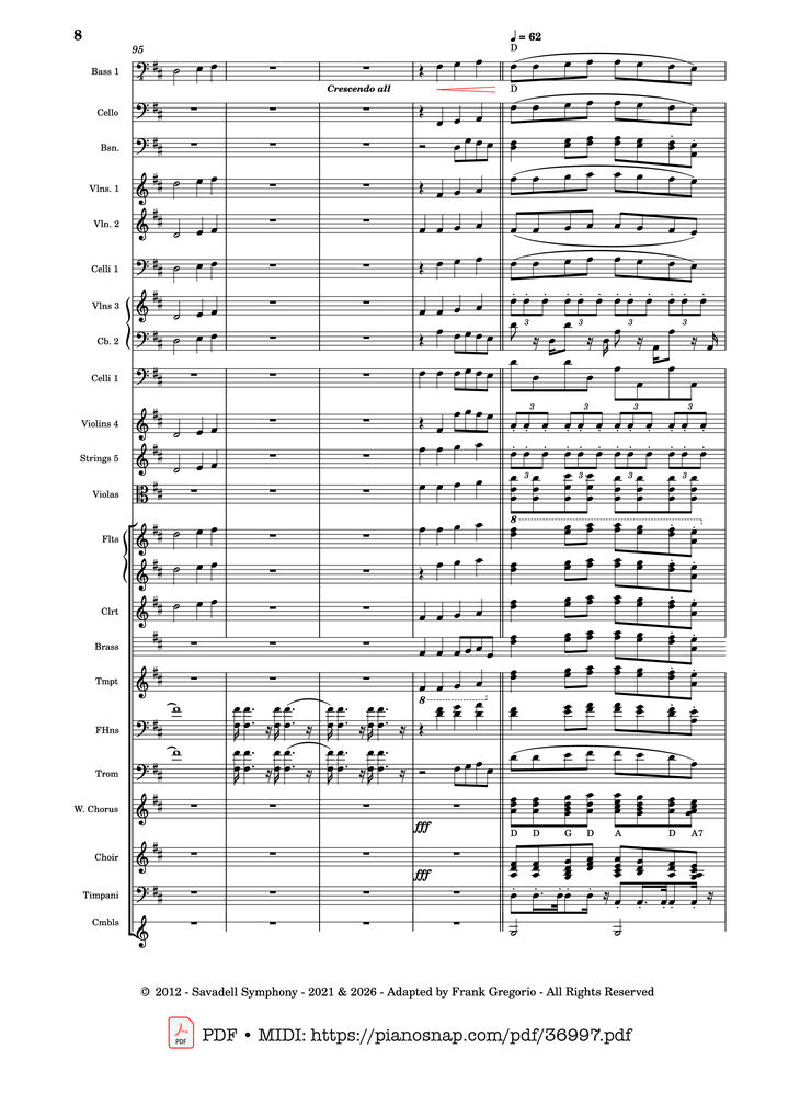 Page 8 of the piano sheet music PDF – Symphony No.9 Ode to Joy, Flash Mob Rendition by Composed by L. Beethoven