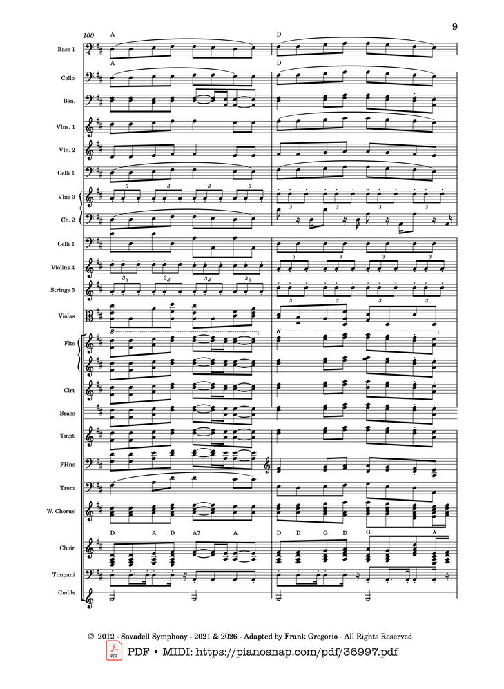 Page 9 of the piano sheet music PDF – Symphony No.9 Ode to Joy, Flash Mob Rendition by Composed by L. Beethoven