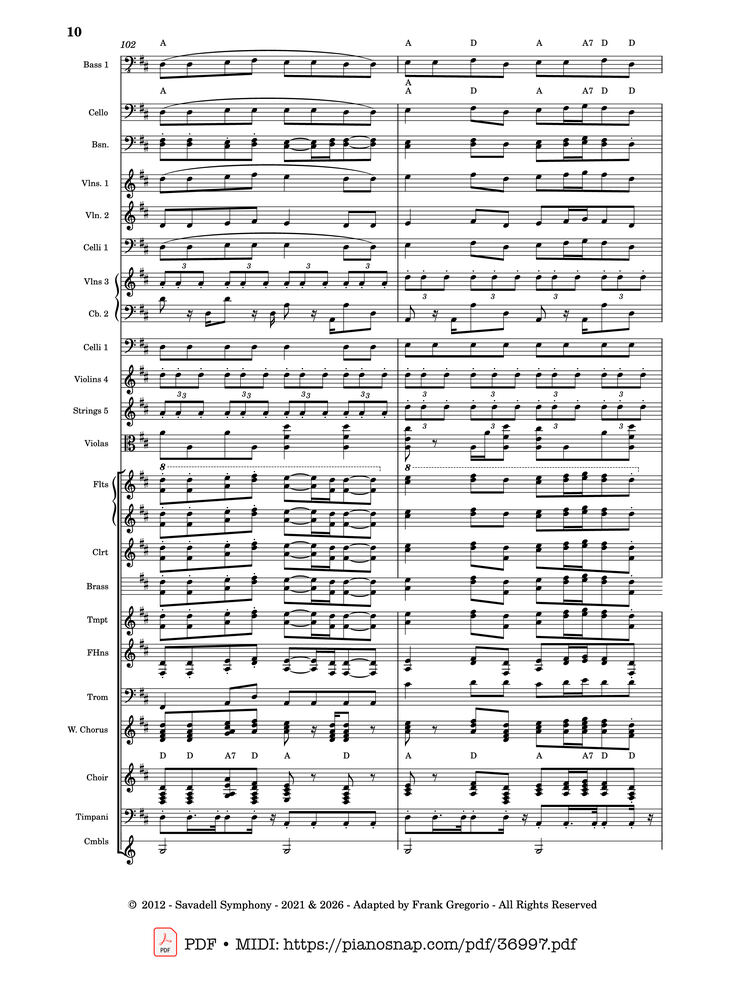 Page 10 of the piano sheet music PDF – Symphony No.9 Ode to Joy, Flash Mob Rendition by Composed by L. Beethoven