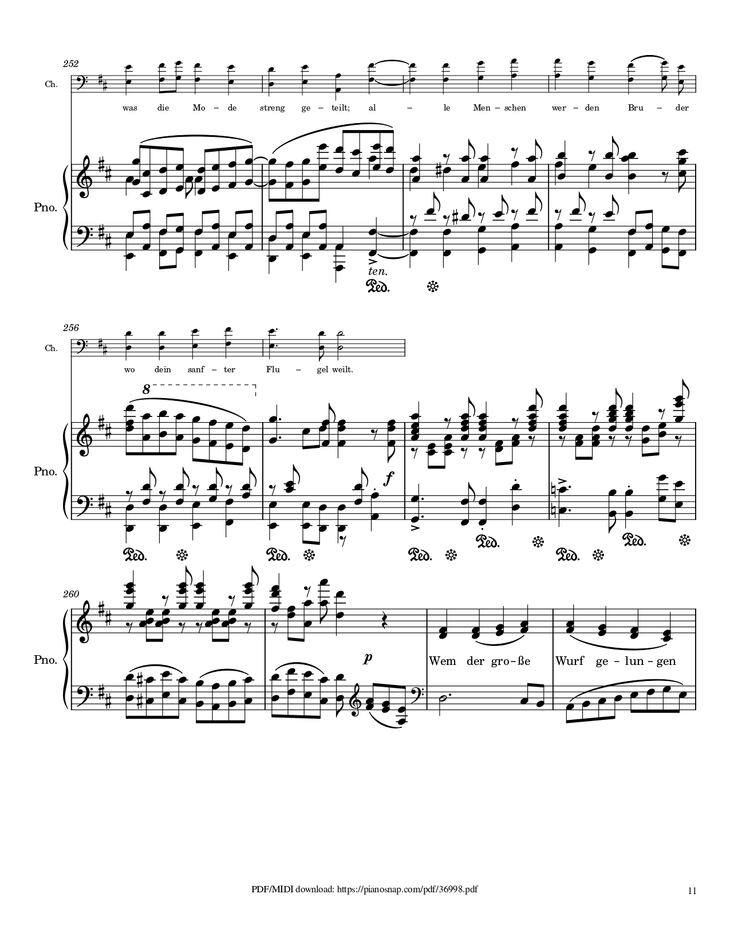 Page 11 of the piano sheet music PDF Piano – Symphony no.9, 4th Movement, Ode to Joy Piano by Ludwig van Beethoven