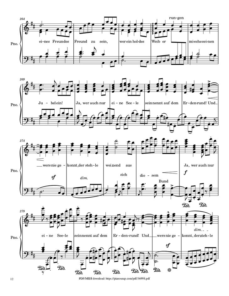 Page 12 of the piano sheet music PDF Piano – Symphony no.9, 4th Movement, Ode to Joy Piano by Ludwig van Beethoven