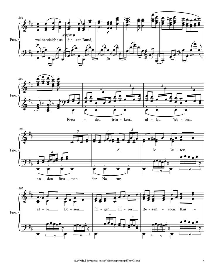 Page 13 of the piano sheet music PDF Piano – Symphony no.9, 4th Movement, Ode to Joy Piano by Ludwig van Beethoven
