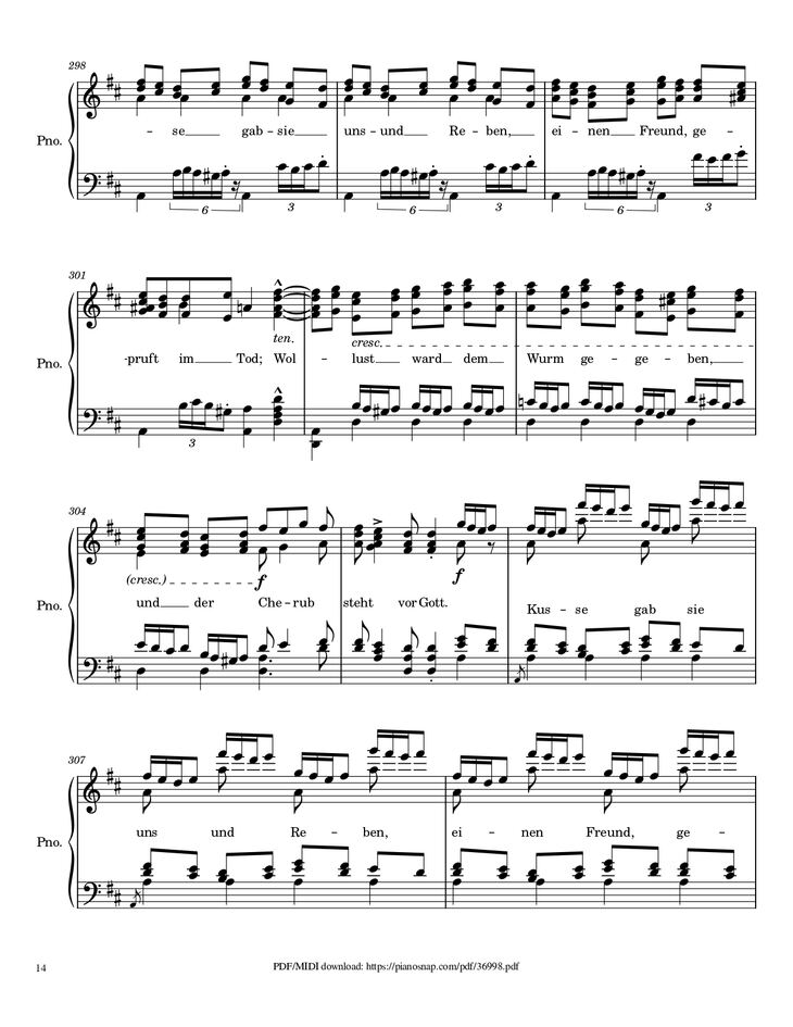 Page 14 of the piano sheet music PDF Piano – Symphony no.9, 4th Movement, Ode to Joy Piano by Ludwig van Beethoven
