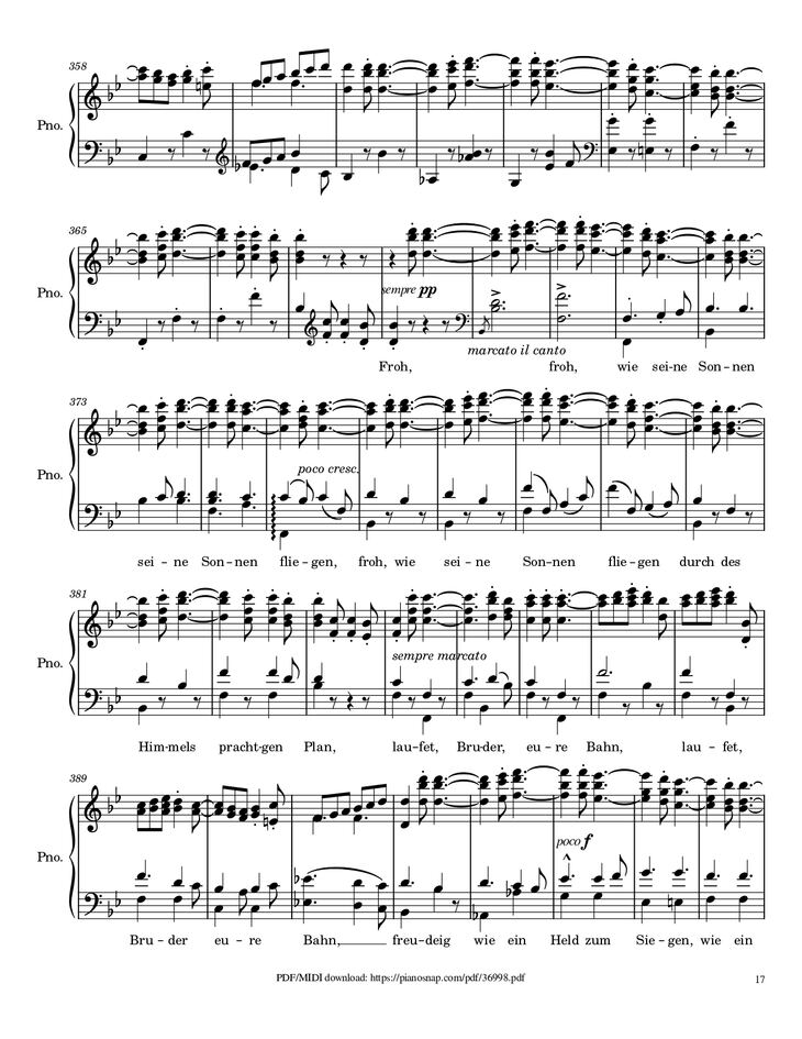Page 17 of the piano sheet music PDF Piano – Symphony no.9, 4th Movement, Ode to Joy Piano by Ludwig van Beethoven