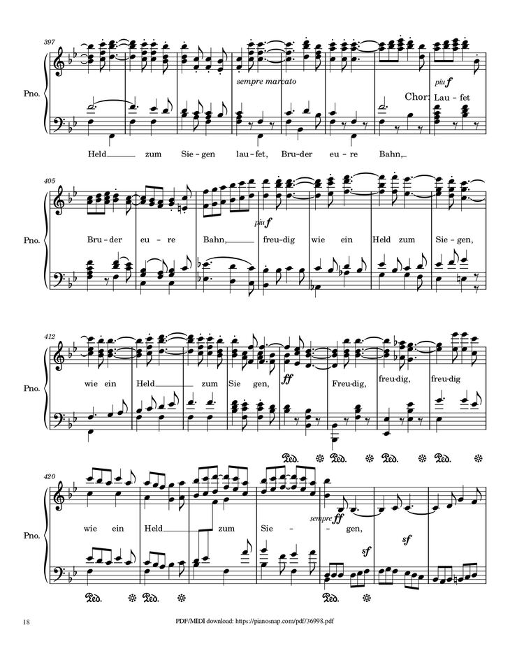 Page 18 of the piano sheet music PDF Piano – Symphony no.9, 4th Movement, Ode to Joy Piano by Ludwig van Beethoven