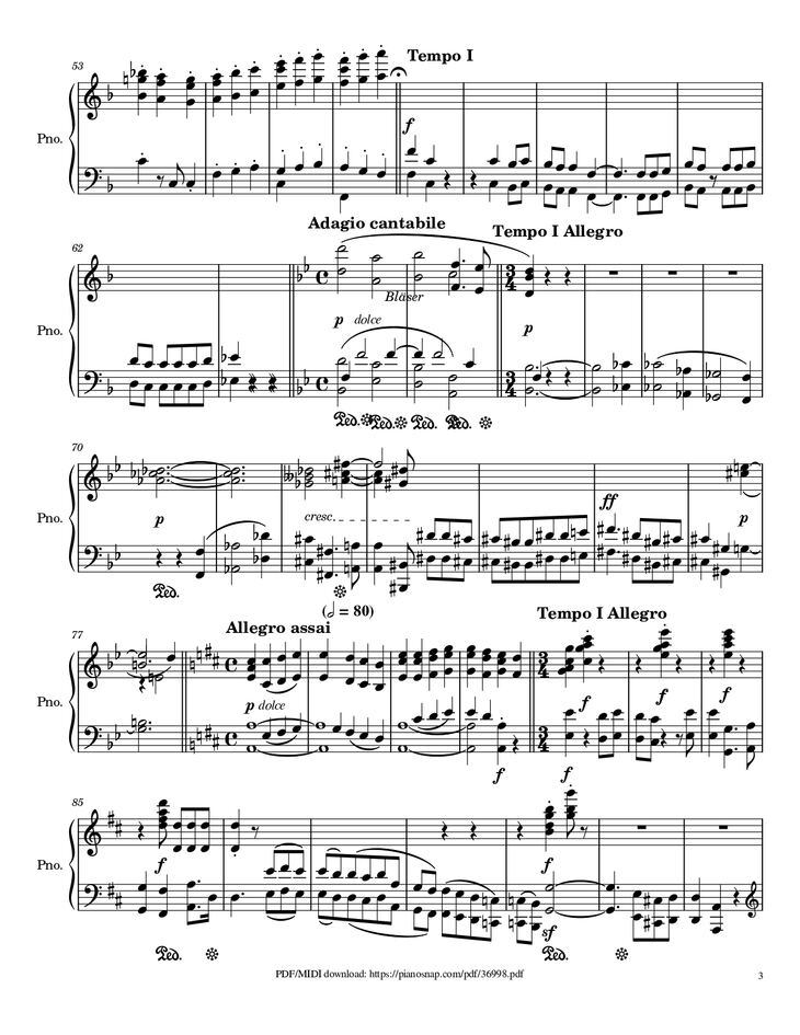 Page 3 of the piano sheet music PDF Piano – Symphony no.9, 4th Movement, Ode to Joy Piano by Ludwig van Beethoven