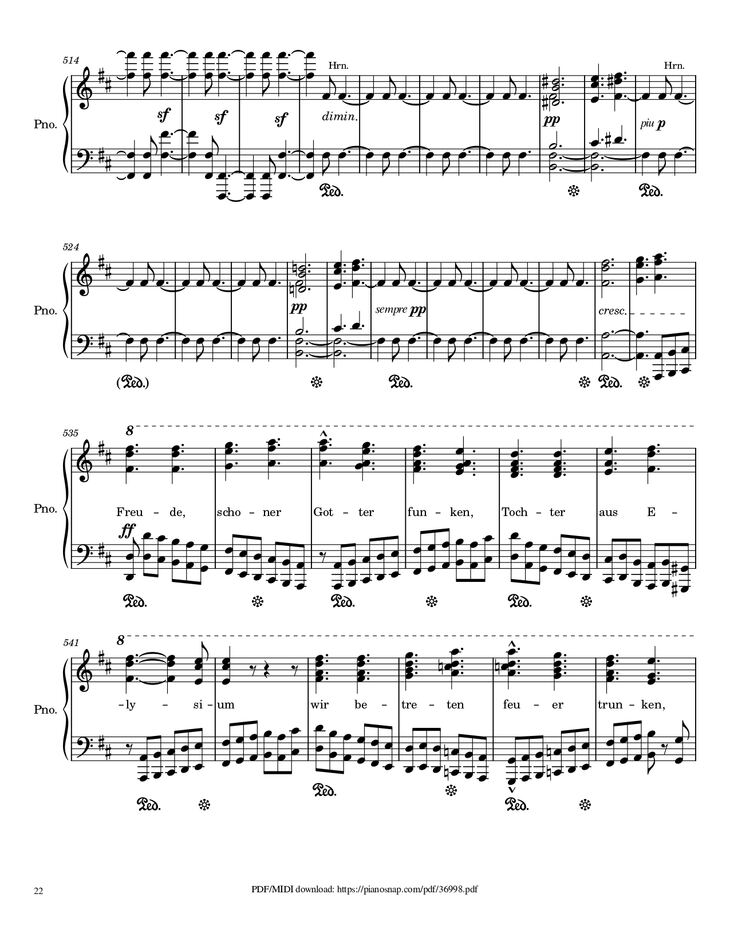 Page 22 of the piano sheet music PDF Piano – Symphony no.9, 4th Movement, Ode to Joy Piano by Ludwig van Beethoven