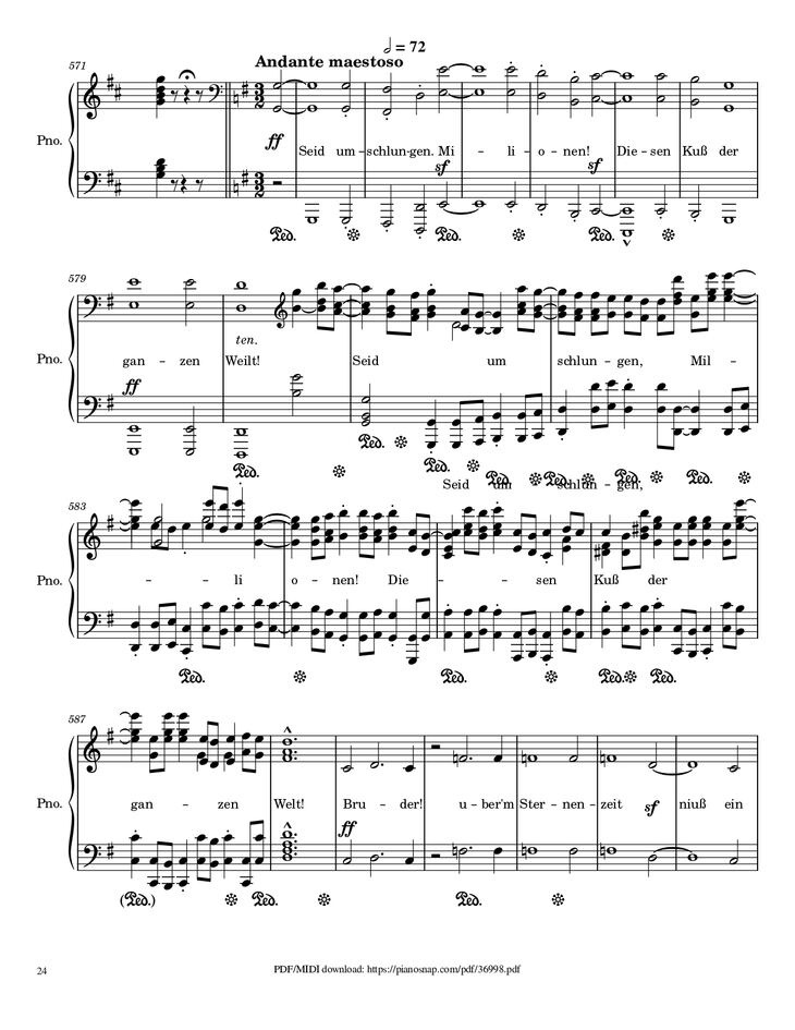 Page 24 of the piano sheet music PDF Piano – Symphony no.9, 4th Movement, Ode to Joy Piano by Ludwig van Beethoven