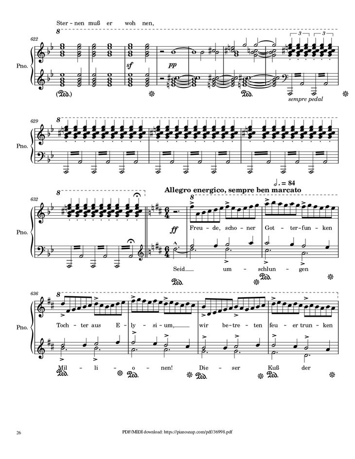 Page 26 of the piano sheet music PDF Piano – Symphony no.9, 4th Movement, Ode to Joy Piano by Ludwig van Beethoven