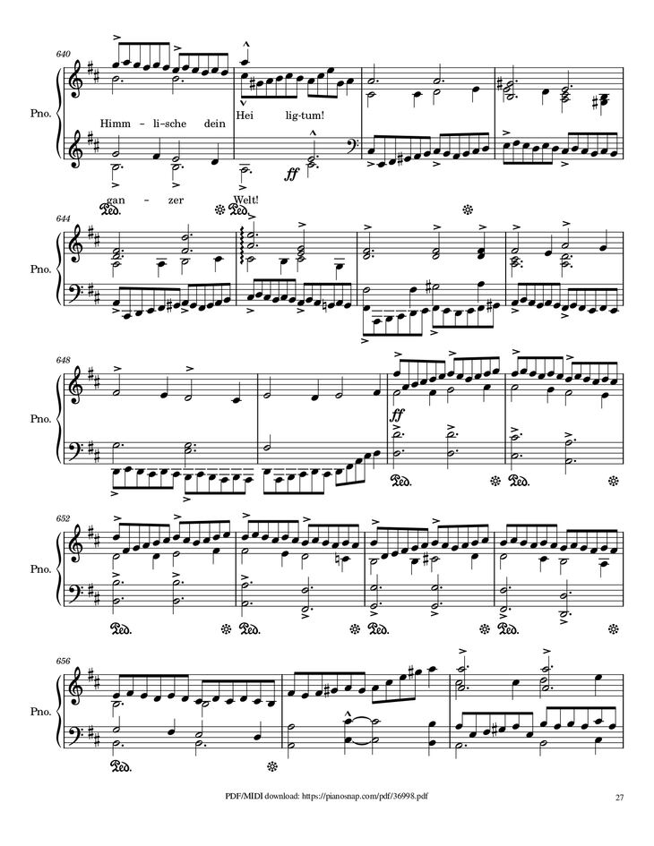 Page 27 of the piano sheet music PDF Piano – Symphony no.9, 4th Movement, Ode to Joy Piano by Ludwig van Beethoven
